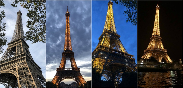The Eiffel-tower at different times of the day.