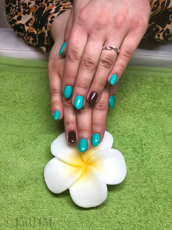 The first nail art of 2019 calls for soft green with a touch of blue and brown